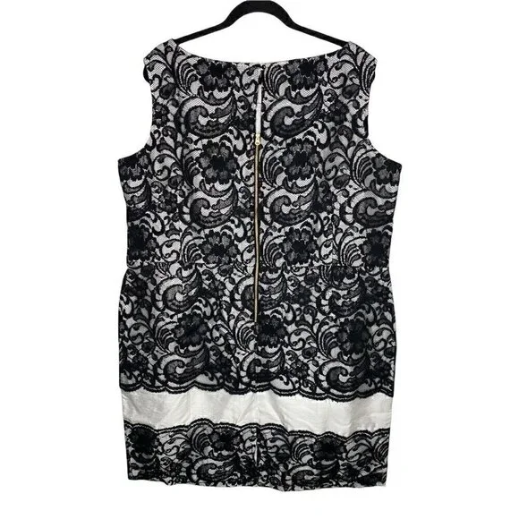 Eloquii Dress Size 22W NEW Floral Lace White Black Midi Women's Lace Over Dress - Picture 2 of 6